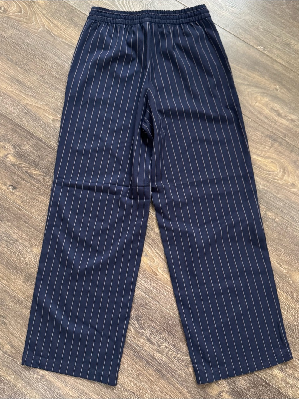 GAP Navy Blue Pinstripe Pull-On Wide Leg Pants Elastic Waist Drawstring Size S - Picture 6 of 7
